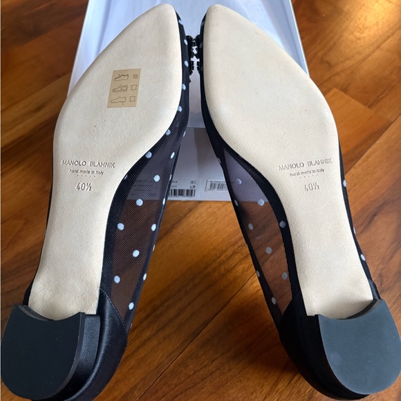 Manolo Blahnik Hangisi Polka-Dot Mesh Ballerina Flats  Manolo blahnik Hangisi Chrystal Buckle Black w/ White Polkadots Mesh Flats, NEW